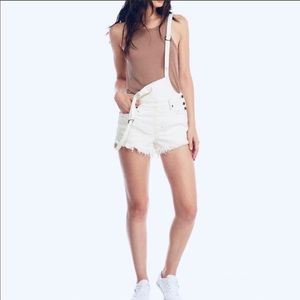 Free people cream white fringe overall shorts